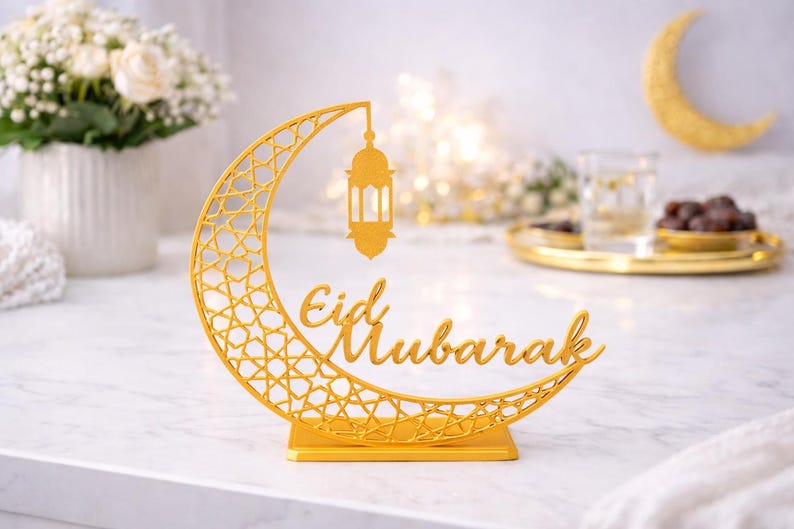 Ramadan Mubarak Table Decoration | Islamic Crescent Moon Centerpiece | Eid Ramadan Decor | 3D Printed Ramadan Gift | Muslim Home Decor image 8