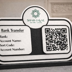 Personalised Mosque Donation Sign with QR Code | Custom Islamic Charity Wall Hanging | Sadaqah Bank Transfer Display