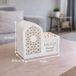 Sadqa & Tasbeeh Box | Islamic Charity Donation Box | Personalised Family Sadaqah Box | Ramadan and Eid Gift | Home Islamic Decor