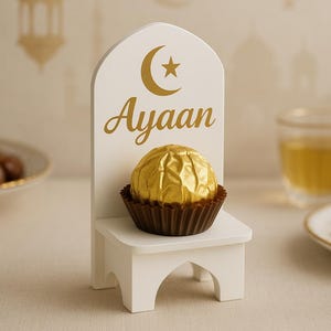Personalised Ramadan Chocolate Holder • Name Place Setting • Iftar Table Decor • Chocolate & Date Favour Stand • Eid Party Gift