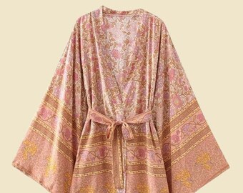 Boho  Short Women Kimono For Women | Beach Bohemian Kimono Dresses | Muslin Cotton Short Bohemian Robe Cover-up