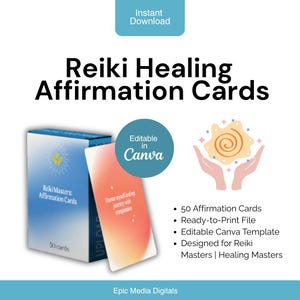 50 Tarjetas de Afirmaciones de Reiki, Tarjetas de Sanación de Reiki para el Equilibrio Energético, Oración de Reiki "Solo por Hoy", Cartas Maestras de Reiki / Baraja de Sanación Espiritual