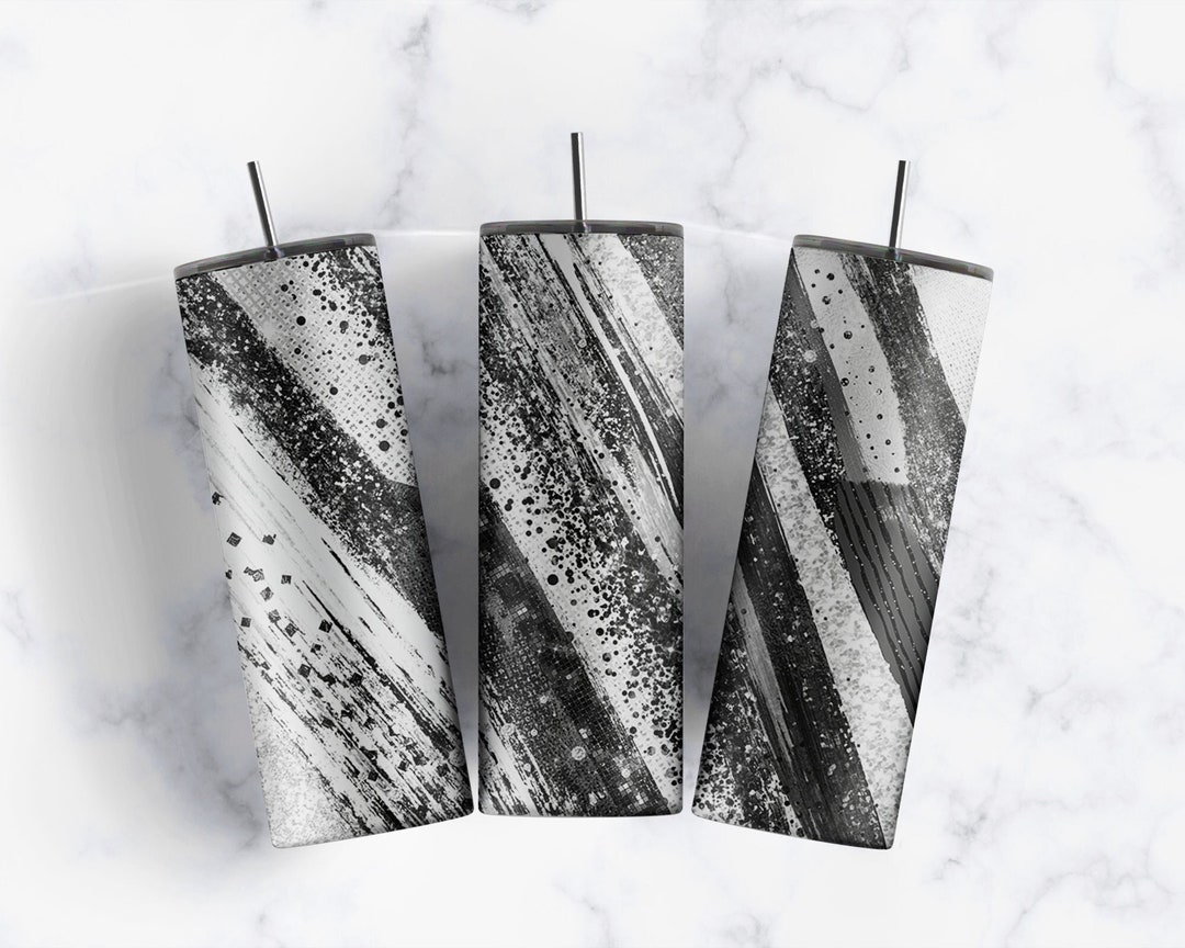 Black White Gray Glitter Paint Brush Strokes Serape Sublimation Tumbler