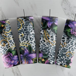 Gray Leopard Tumbler Purple Floral Gold Glitter Cheetah sublimation tumbler designs 20oz Skinny Tumbler Sublimation Design Downloads PNG