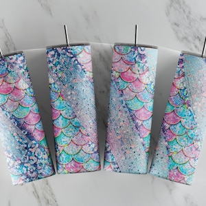 Leopard Milky Way Blue Pink Glitter Mermaid Scales Pastel sublimation tumbler designs 20oz Skinny Tumbler Sublimation Design Download PNG