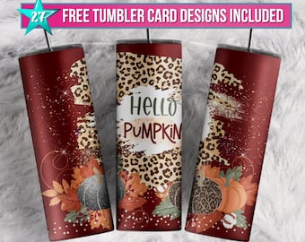 Hello Pumpkin Becherverpackung: Leopardenmuster, Herbstblätter (PNG Download)