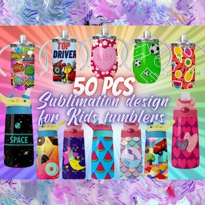 Paquete de diseño para niños Diseño de sublimación de vaso para niños Botella de agua Flip Top de 12 oz Diseños de sublimación de taza Sippy de 12 oz 50 piezas