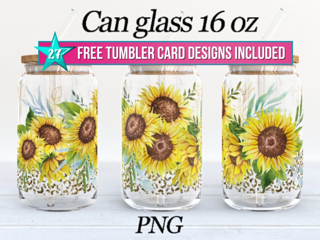 Sunflowers Can Glass Wrap PNG Glitter Leopard Iced Coffee Glass 16 Oz ...