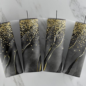Nero grigio acquerello oro finto glitter sublimazione tumbler disegni 20oz Skinny Tumbler Wrap Sublimation Design Download digitale PNG