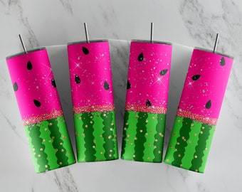 Wassermelonen Tumbler Wrap rosa Glitter Sommer Obst Design (digitaler Download)