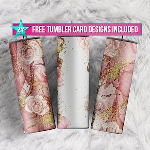 Tumbler Custom Name Gold marble Soft Pink sublimation design tumbler 20 oz skinny Pink Roses glitter tumbler Sublimation Designs Seamless