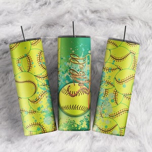Softball Tumbler Gold Glitter Sports Green Baseball sublimation tumbler designs 20oz Skinny Tumbler Sublimation Design Digital Download PNG