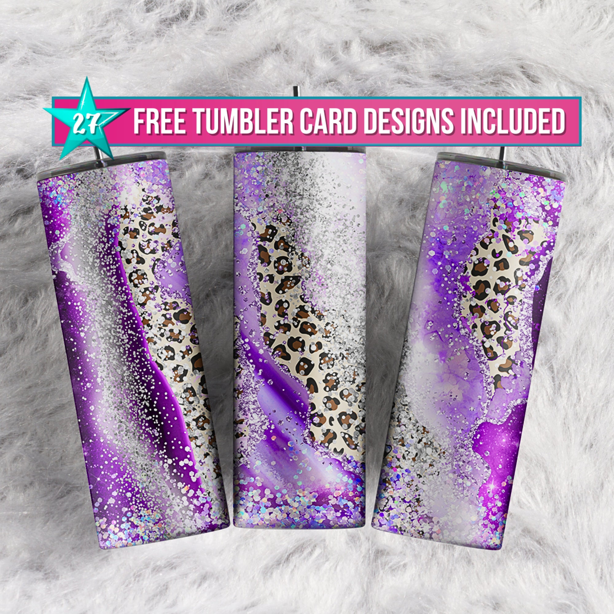 Seamless Glitter Purple Marble Agate Beige Cheetah Leopard Print sublimation tumbler designs 20oz skinny Holographic Glitter tumbler wrap