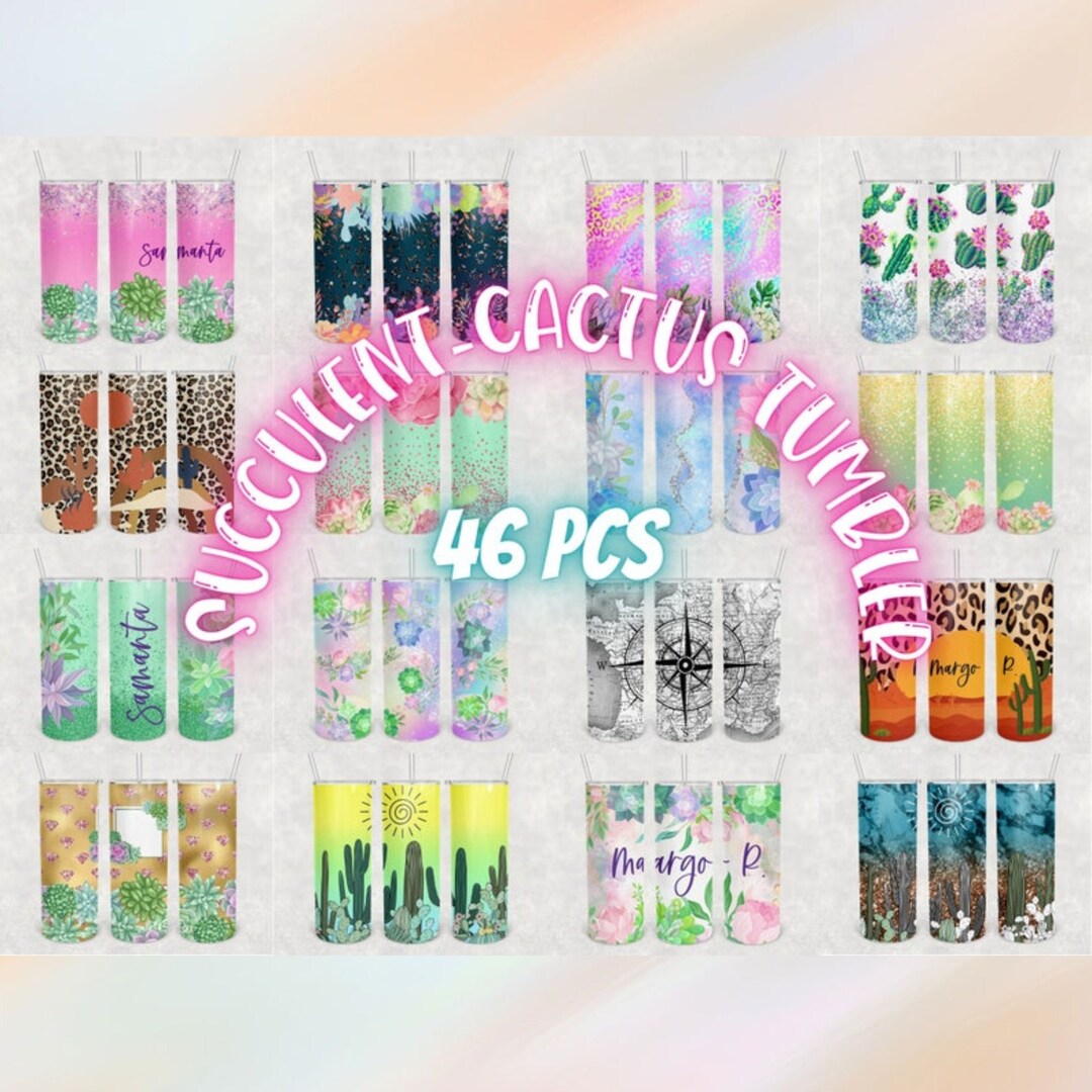 Cactus Design Bundle 20 Oz Skinny Tumbler Succulent Sublimation Png ...