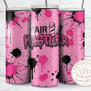 Opakowanie na kubek Salon Tumbler PNG, różowe plamy, 20 uncji, wzór Skinny Hair Hustler