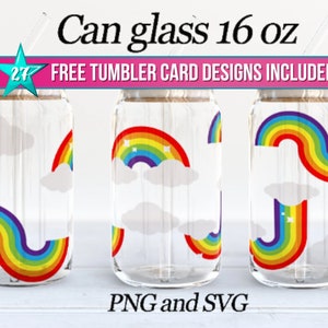Rainbows and Clouds Can verre 16 oz tumbler wrap Libbey Glass Can design Rainbow tumbler sublimation design PNG SVG fichiers télécharger