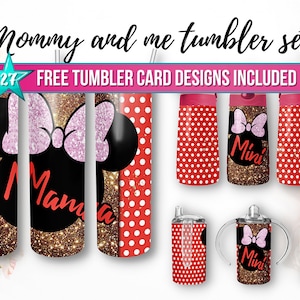 Mama Mini Pink Gold Glitter Tumbler PNG Set Sublimatie Design 20 oz magere tuimelaar 12oz Kids Water Bottle Sippy Cup Digitale Download PNG
