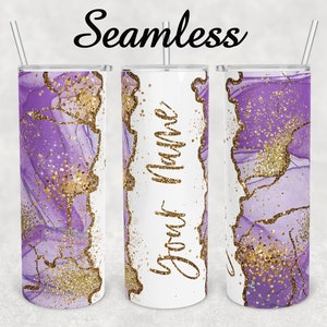 Tumbler Custom Name Gold marble Purple Alcohol Ink sublimation design tumbler 20 oz skinny Faux glitter tumbler Sublimation Designs Seamless