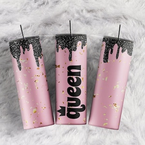 Black Queen Gold Glitter Confetti Black Dripping Pink sublimation tumbler designs 20oz Skinny Tumbler Wrap Sublimation Design Download PNG