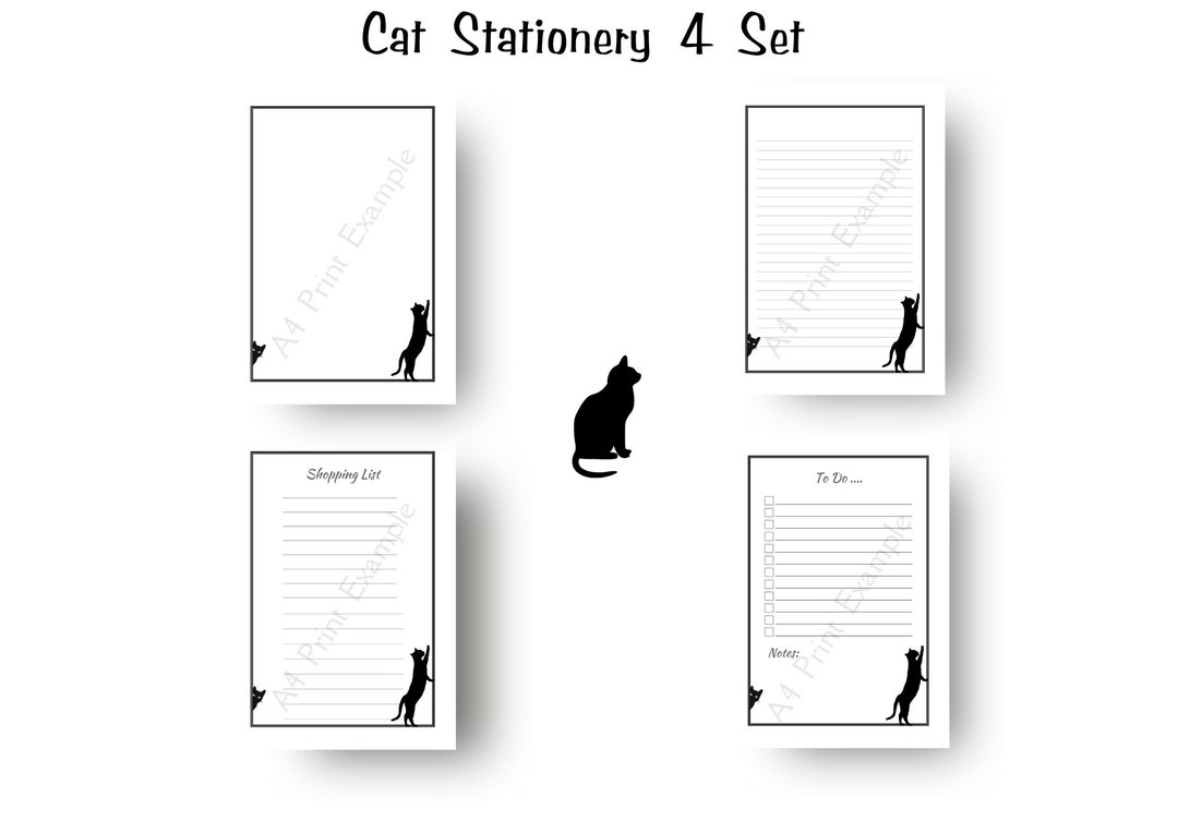 printable-cat-silhouette-stationery-set-pet-note-paper-etsy