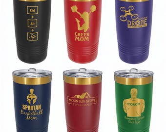 Custom 20oz Tumbler w/ Slider Lid Gold / Rose Gold / Black / Prism ION-Plated Laser Engraved