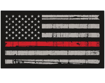 Thin Red Line Distressed American Flag Vinyl Decal (Choose Size)