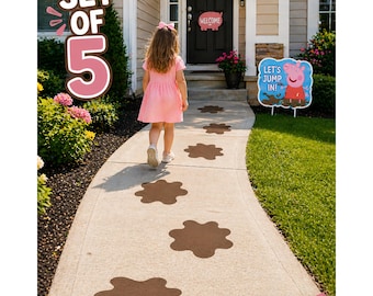 Peppa Pig Muddy Puddles Floor Decals – Textured, Removable Party Path | Outdoor Sidewalk Stickers | Birthday Entrance Decor | Set of 5