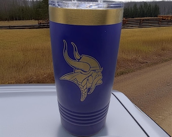 Minnesota Vikings Tumbler: Insulated Stainless Steel Drinkware with Slider Lid SKOL