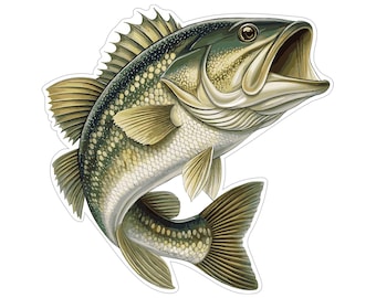 Adesivo de barco de pesca Bass: Adesivo gráfico de robalo saltador - Tamanho personalizado - Vinil profissional para janela externa