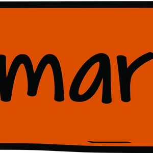 May include: An orange rectangle with a black border and the word "smart" written in black, bold, handwritten-style letters. The word is centered within the rectangle.