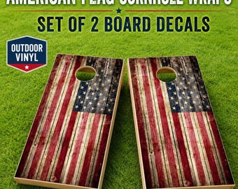 Cornhole Board Wraps Set of 2, Distressed American Flag Vinyl Decals, Patriotic Cornhole Skins, Outdoor Game Board Wraps