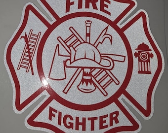 Reflective Firefighter Maltese Cross Decal: Helmet, Car, Truck, Rescue