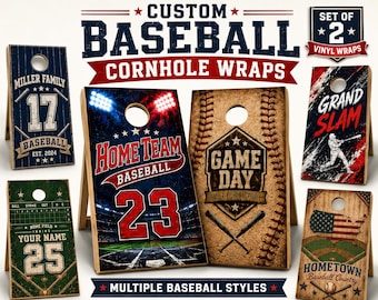 Custom Baseball Cornhole Board Wraps Personalized Vinyl Decal Set of 2 Game Day Sports Board Skins Tailgate Backyard Party Gift MLB