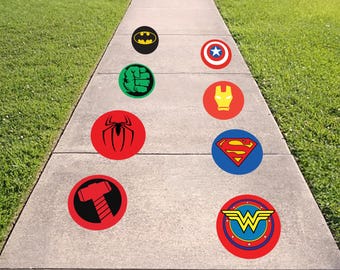 11.5" Super Hero Removable Floor Decals Set of 8 Textured Sidewalk Vinyl Stickers