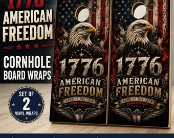 1776 American Freedom Cornhole Board Wraps, Patriotic Eagle Cornhole Wrap Set, Distressed American Flag Vinyl Decals, Set of 2 Board Wraps