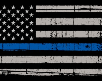 Thin Blue Line Distressed American Flag Vinyl Decal (Choose Size)