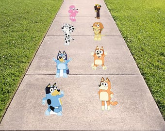 Bluey Textured Floor Vinyl Decals – Sidewalk Birthday Party Decorations (Set of 8)