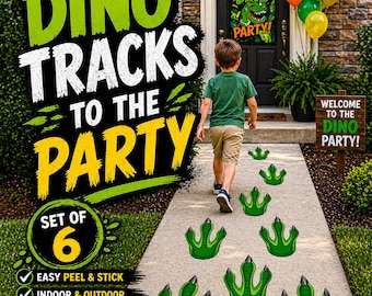 Dinosaur Footprint Floor Decals – Giant Dino Tracks Birthday Party Entrance, Sidewalk - Indoor Vinyl Stickers, Removable Jurassic Path Decor