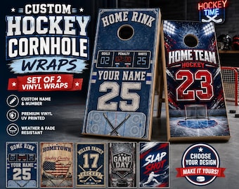 Custom Hockey Cornhole Wraps, Personalized Hockey Board Decals, Set of 2 Vinyl Cornhole Wraps, Team Name Number Scoreboard Design nhl
