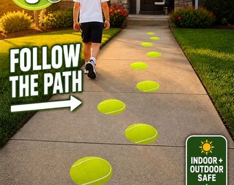 Tennis Ball Floor Decals | Tennis Party Decorations | Tennis Birthday Path Decals | Indoor Outdoor Party Stickers | Set of 5 | 9"