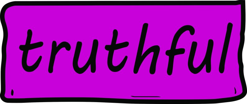 May include: A purple rectangle with the word "truthful" written in black, handwritten-style font. The edges of the rectangle are slightly uneven, giving it a hand-drawn appearance. The text is centered.