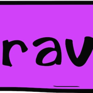 May include: A purple rectangle with a black border and the word "brave" in black, handwritten-style font. The background is a solid, bright purple.
