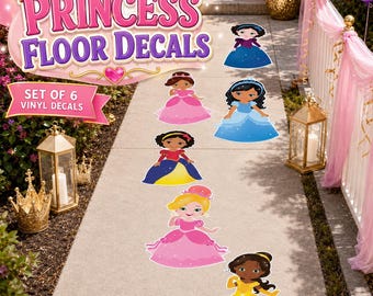 Princess Floor Decals – Birthday Party Path Vinyl Stickers – Fairy Tale Princess Decorations – Removable Sidewalk Party Decals – Set of 6