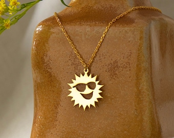 14K Gold Cool Sun Necklace, Sunshine Necklace | Sunburst Necklace, Celestial Necklace, Silver Sun Necklace | 14K Gold Sun Pendant, Sun Charm