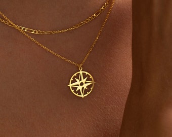 14K Gold Compass Necklace, Travel Necklace Women | Graduation Necklace, College Graduation Gift Her | North Star Necklace, Compass Pendant