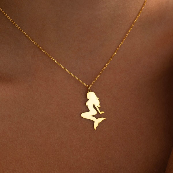 14K Gold Mermaid Necklace, Beachy Necklace | Summer Necklace, Beach Necklace | Nautical Necklace, Ocean Necklace, Sterling Silver Mermaid