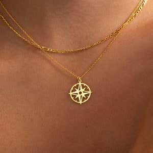 14K Gold Compass Necklace, College Graduation Gift Her | Graduation Necklace, Travel Necklace Women | North Star Necklace, Compass Pendant