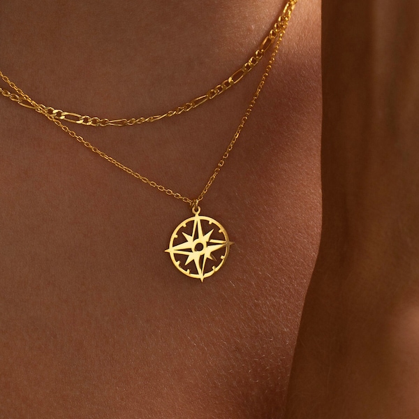 14K Gold Compass Necklace, Travel Necklace Women | Graduation Necklace, College Graduation Gift Her | North Star Necklace, Compass Pendant