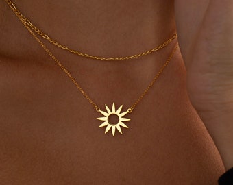 14K Gold Sun Necklace, Sunshine Necklace | Gold Sun Pendant, Gold Sun Charm | Sunburst Necklace, Celestial Necklace, 925 Silver Sun Necklace