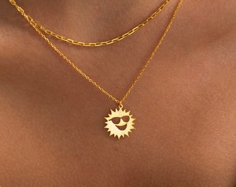 14K Gold Sun Necklace, Sunshine Necklace | Gold Sun Pendant, 14K Gold Sun Charm | Sunburst Necklace, Celestial Necklace, Silver Sun Necklace